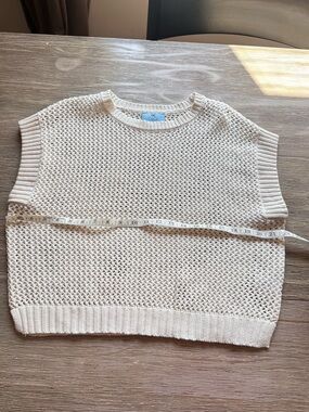CeCe Cream Open-Weave Sleeveless Crewneck Sweater Vest